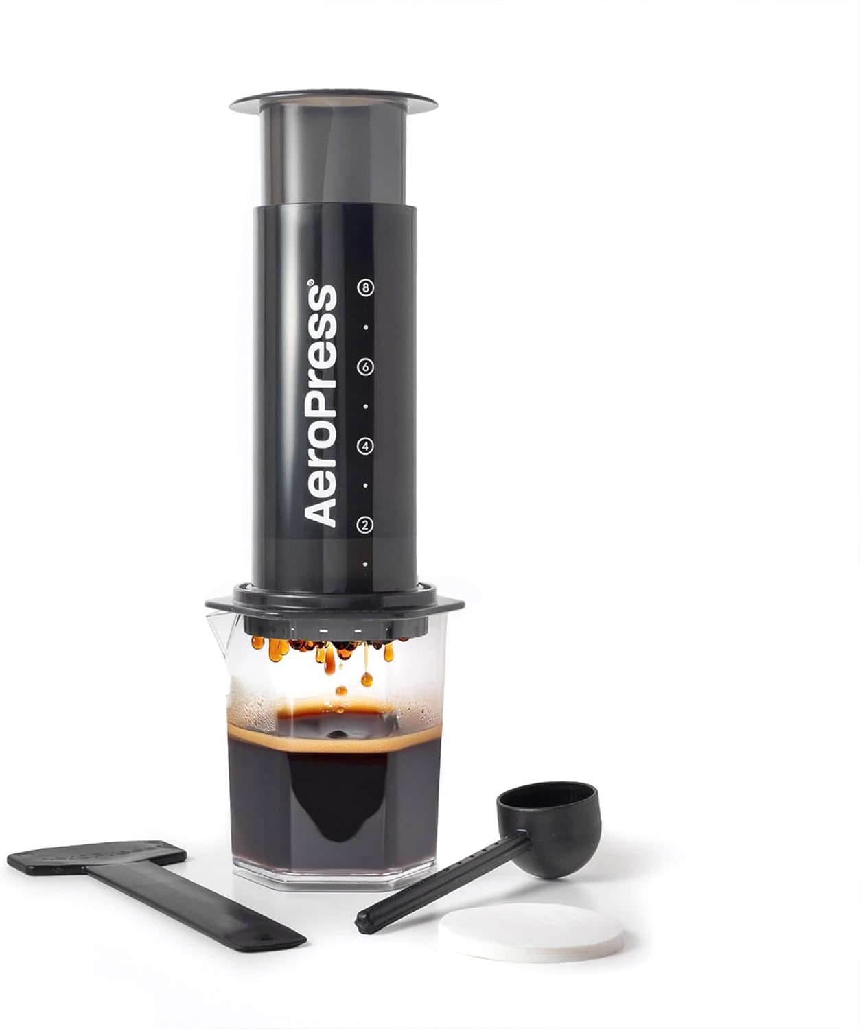 AeroPress Original Kaffee- und Espressomaschine, tragbare Kaffeemaschine auf Barista-Niveau mit Kammer, Kolben und Filtern, schnelle Kaffee- und Espressomaschine