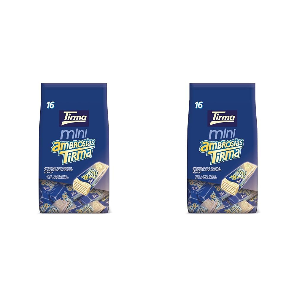 Tirma Mini-Waffeln aus weißer Schokolade | (16 Einheiten x 13,5 g), 216 g | Zarte Cremefüllung | GVO-frei | Geeignet für Vegetarier | Einzeln verpackt | Verpackter Snack