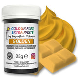 Lebensmittelfarbpaste Sugarflair Colourflex Extra Paste Golden – Essbare Lebensmittelfarbe für Buttercreme, Schokolade, Zuckerpaste, Glasur, Fondant, Kuchenmischungen, Teig und mehr – 25 g