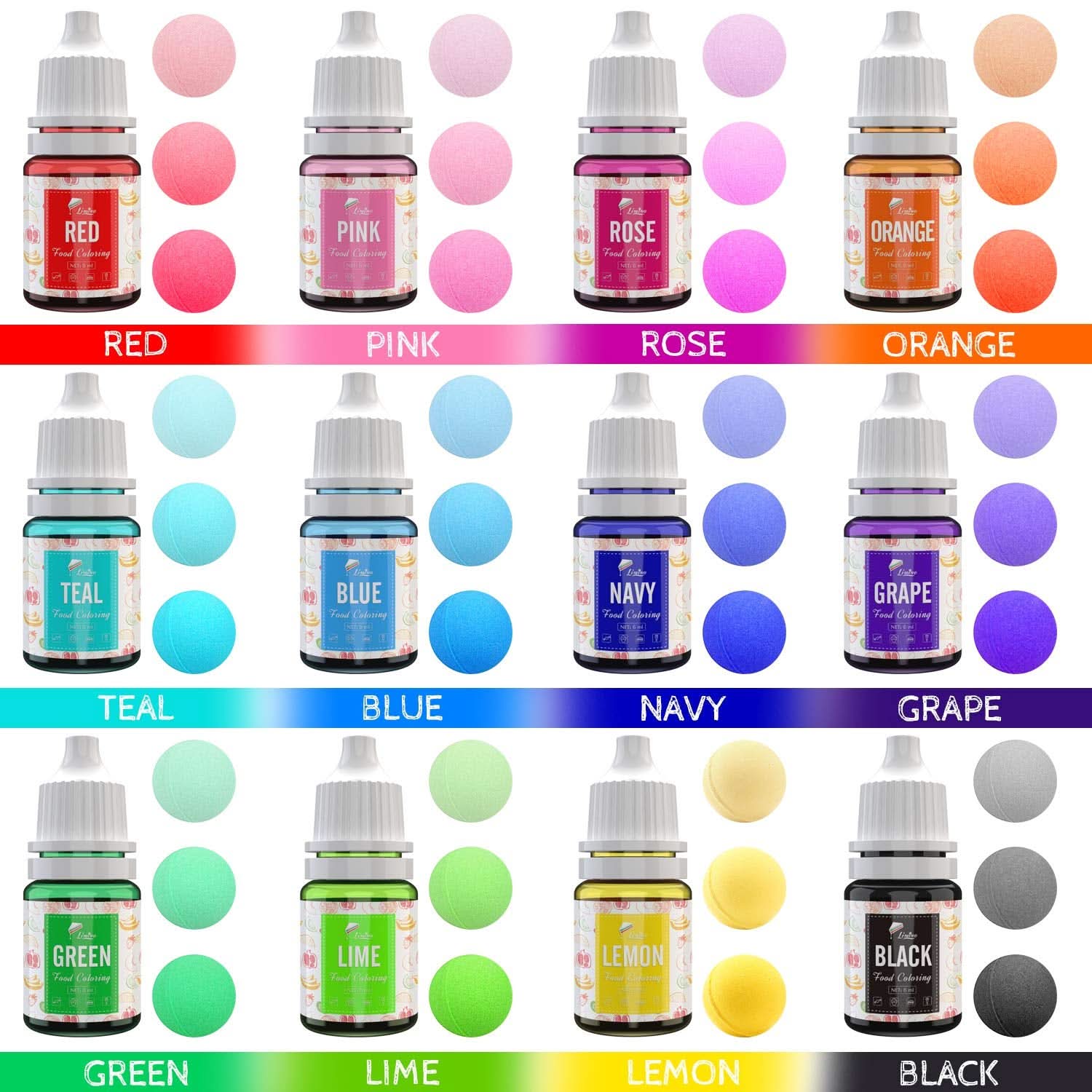 Set mit 12 Lebensmittelfarben x 6 ml, Naty Shop-Flüssigkeit