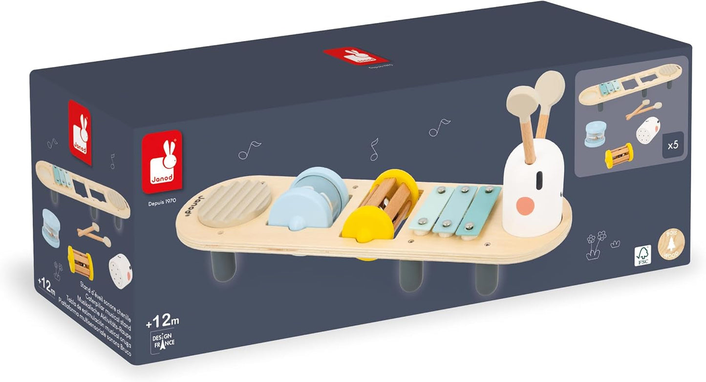 Janod – Musikstücke „Sweet Cocoon“ – 5 musikalische Aktivitäten für Kinder – Frühe musikalische Bildung – FSC-Holzspielzeug – Ab 12 Monaten, J04058 Babyspielzeug Naty Shop