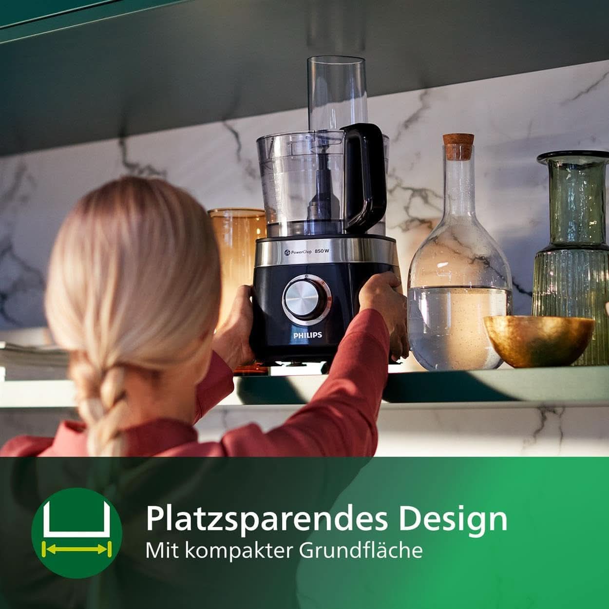 Philips Kompakte Küchenmaschine – 850 W, 31 Funktionen, 2,1-Liter-Behälter, Powerchop, Edelstahlklinge (HR7530/10) Kitchen Naty Shop