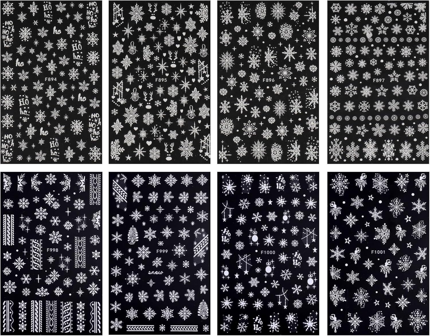 JMEOWIO Nagelsticker Weihnachten Weiß Glitter 8 Blatt Nail Art Sticker Selbstklebend Nagelaufkleber Schneeflocke Winter Urlaub Dekoration Nageldesign Zubehör