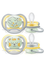 Philips AVENT Ultra Air Nachtschnuller für Babys ab 18 Monaten, leuchtet im Dunkeln, Doppelpack, Wolke/Tiger (Modell SCF376/01)