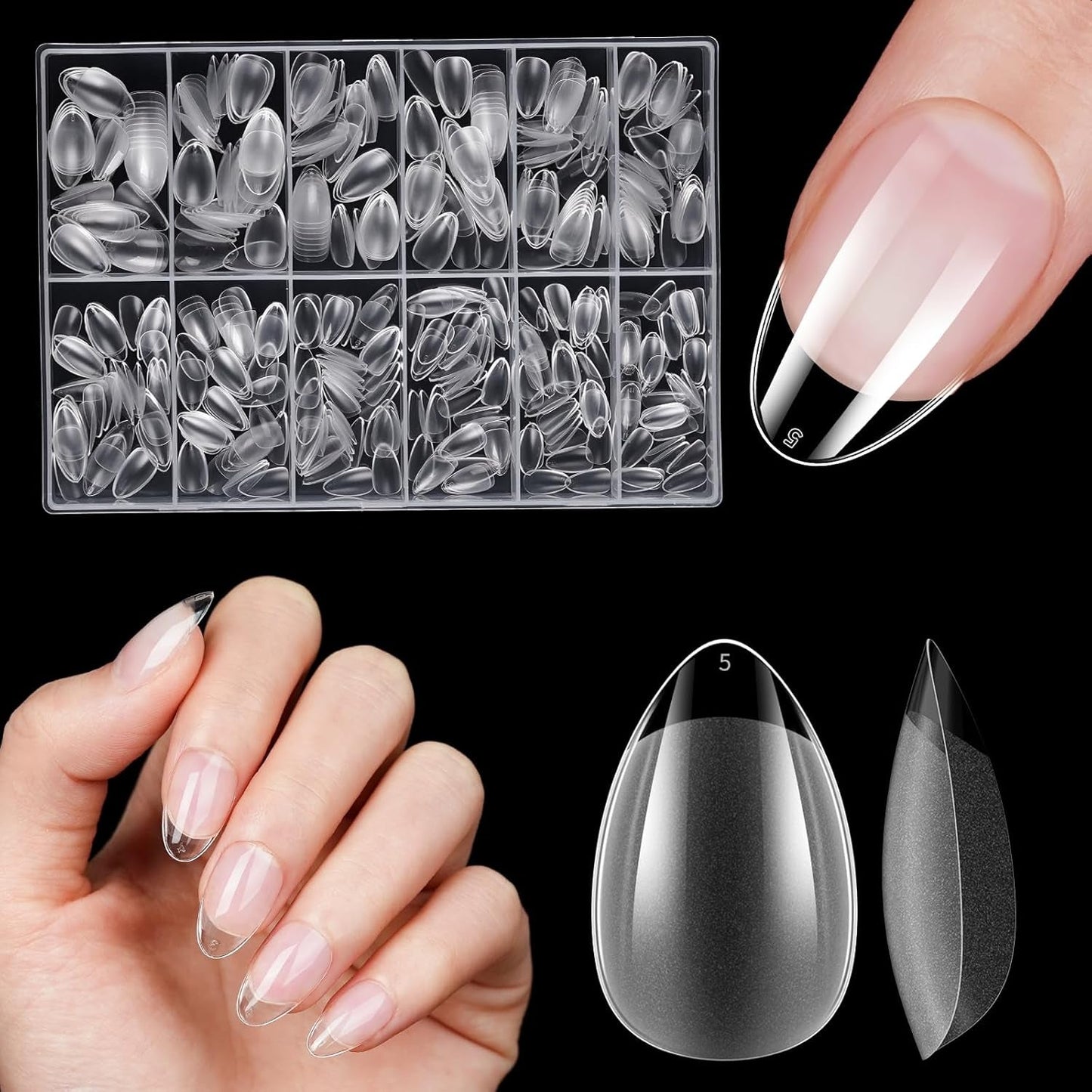 Kurze künstliche Nägel, 500 Stück, weiche Gel-Nagelspitzen mit vollständiger Abdeckung für Gelnägel, 12 Größen, vorpolierte Nagelspitzen für Gelnägel, kurze künstliche Nägel, Sargnagelverlängerungen mit Box