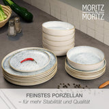 Moritz & Moritz ALHAMBRA Tafelservice für 6 Personen, 18-teilig, hochwertiges Porzellan – modernes blaues Tafelservice – pflegeleichtes Set bestehend aus 6 Speisetellern, 6 Desserttellern und 6 Schüsseln