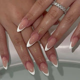 Lange French Tips Gold Glitzer Kleber auf langen quadratischen Nägeln Glitzer French Tip Falsche Nägel Set Quadratische künstliche Nägel für Frauen 24 Stück