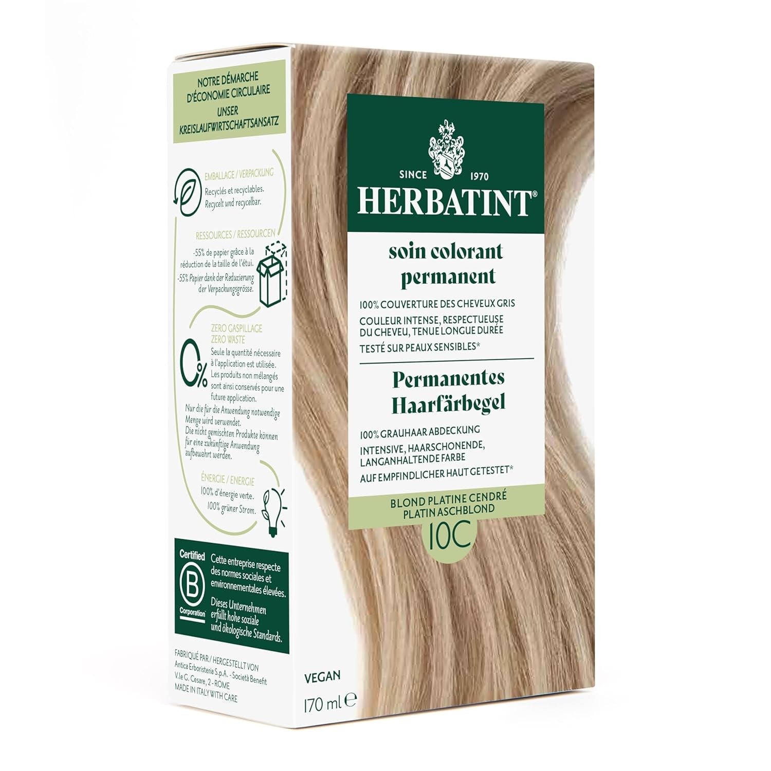 Permanentes Haarfärbegel 6N Dunkelblond – 170 ml I Ammoniakfrei, 100 % Grauhaarabdeckung I Auf empfindliche Haut getestet, mit 8 Pflanzenextrakten Naty Shop Haarfärbemittel 10C Platin-Aschblond