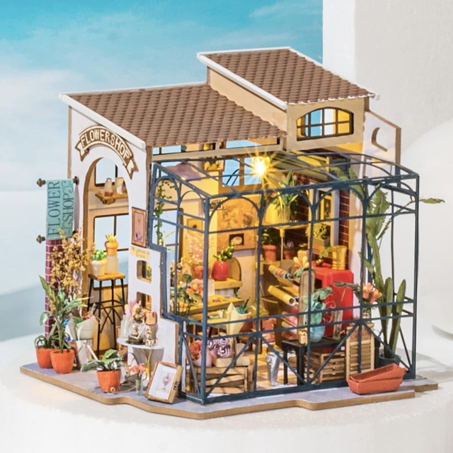 Robotime DG145 Rolife Emily's Flower Shop Miniatur-Puppenhaus aus Holz, Metall, Stoff und Pappe, Maße: 22 x 15 x 17 cm, Puppenhäuser von Naty Shop