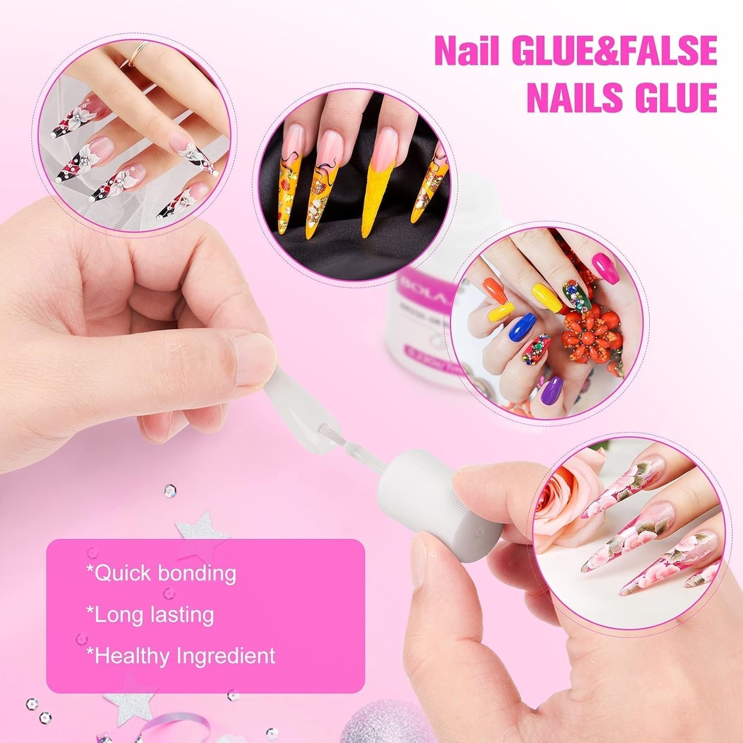 Nagelspitzenkleber, BOLASEN Extra starker Nagelkleber, 4 Stück rissiger Nagelkleber, Nagelkleber, extra starker künstlicher Nagelkleber, Nagelkleber – 4 * 7 ml