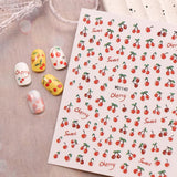 JMEOWIO Nagelsticker Kirschfrucht 6 Blatt Nail Art Sticker Selbstklebend Nagelaufkleber Dekoration Nageldesign Zubehör