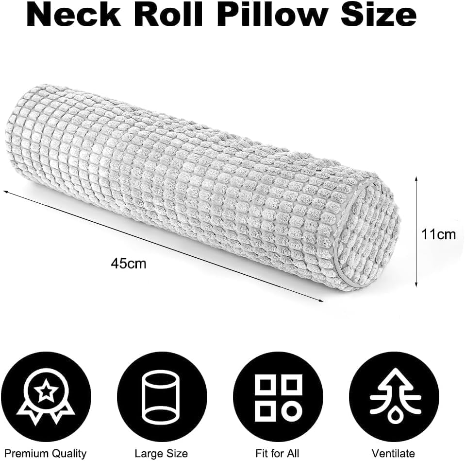 Nackenrolle mit Bezug, 11 x 45 cm, Memory-Schaum-Reisekissen, punktuell waschbares Plüsch-Nackenkissen zur Linderung von Nackenschmerzen, Nackenkissen für Zuhause, Büro, Reisen, Yoga, runder Zylinder, orthopädische Nackenkissen, Naty Shop