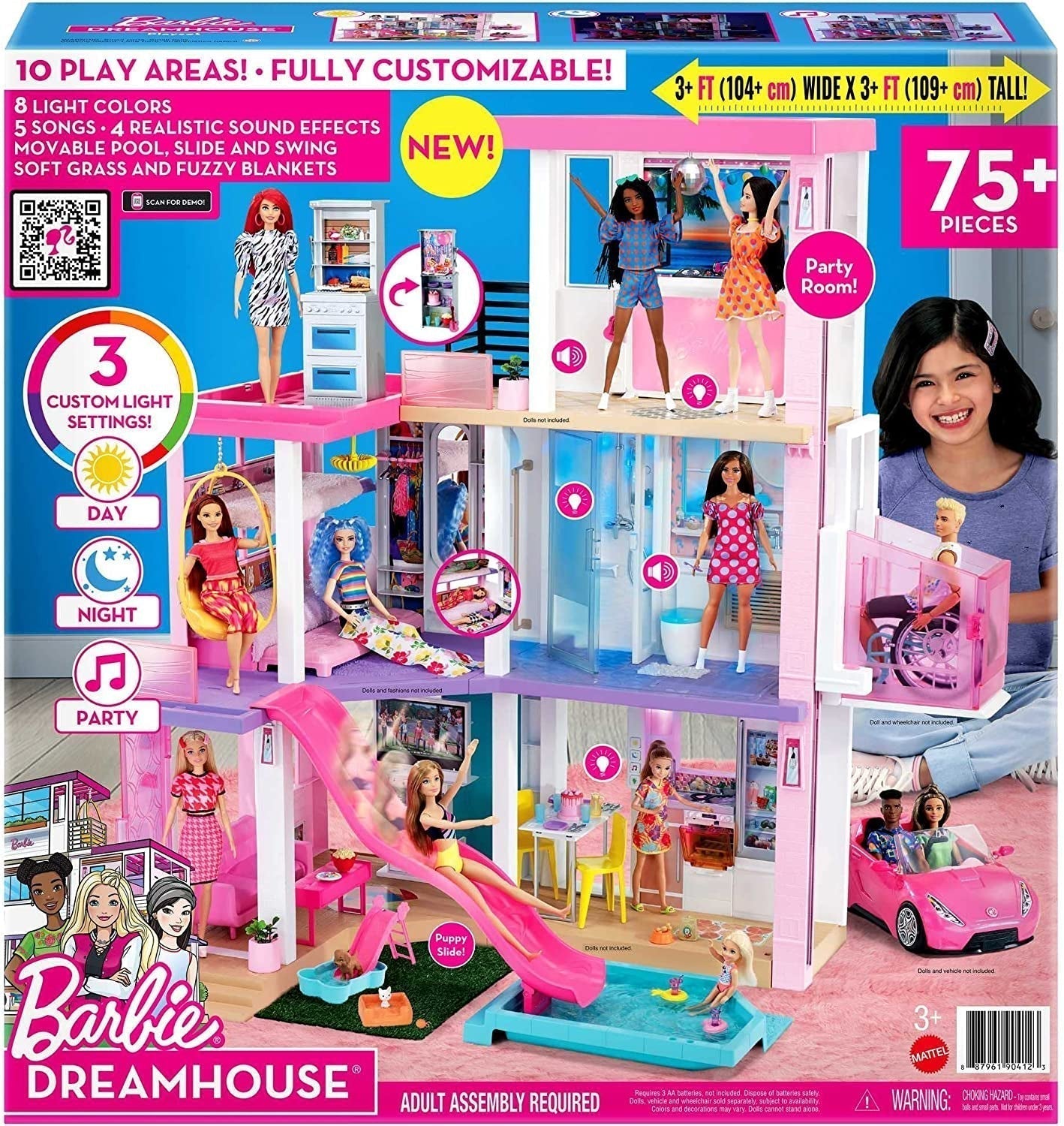 Barbie Dream House (114 cm), 3-stöckiges Puppenhaus, Pool, Rutsche, Rollstuhllift, 75 Zubehörteile, Puppen, geeignet als Geschenk für Kinder ab 3 Jahren, GRG93 Naty Shop Puppenhäuser