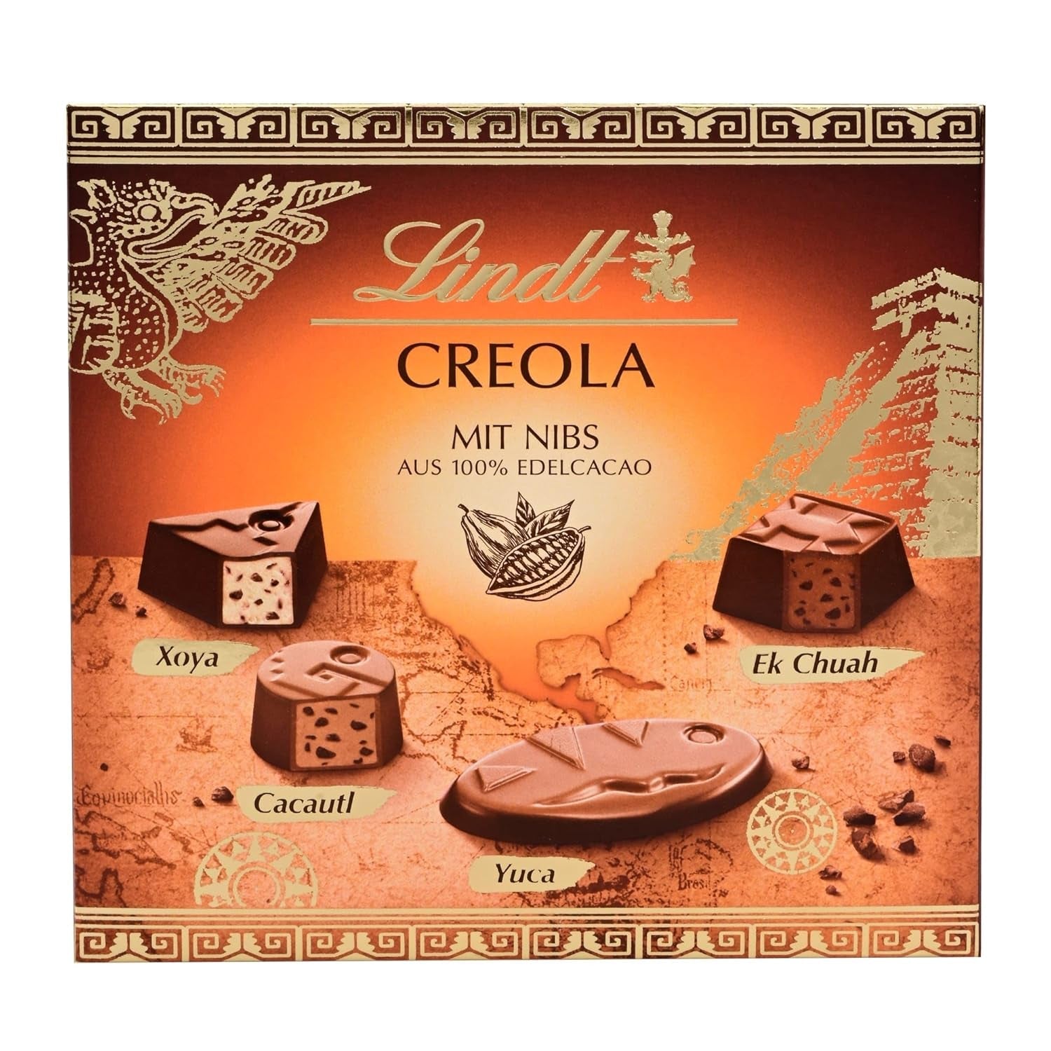 Lindt-Schokolade | Kreolische Pralinenschachtel | 100g | 9 Pralinen in 4 köstlichen Sortimenten, aus 100 % Edelkakao, ohne Alkohol | Schokoladen-Geschenkset