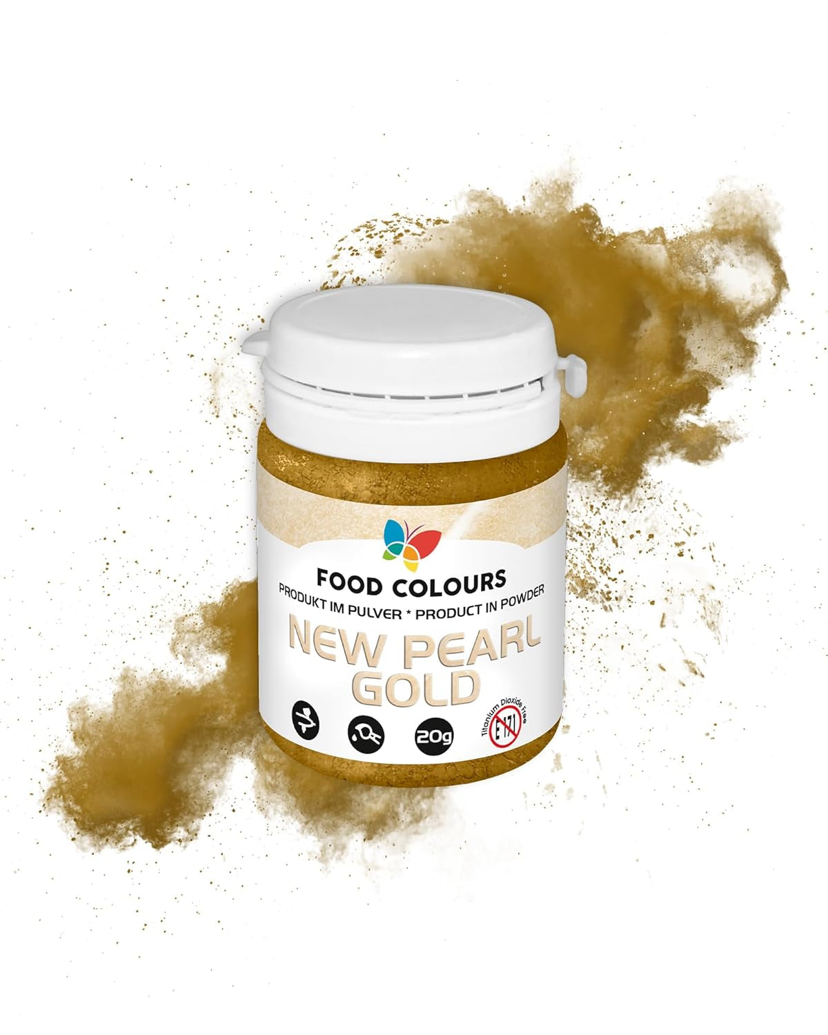 Lebensmittelfarbe Lebensmittelfarbpulver mit Metallic-Effekt, ORIGINAL GOLD 20G Lebensmittelfarbe – Ideal zum Dekorieren von Kuchen, Torten, Zuckerpasten, Keksen und Getränken.