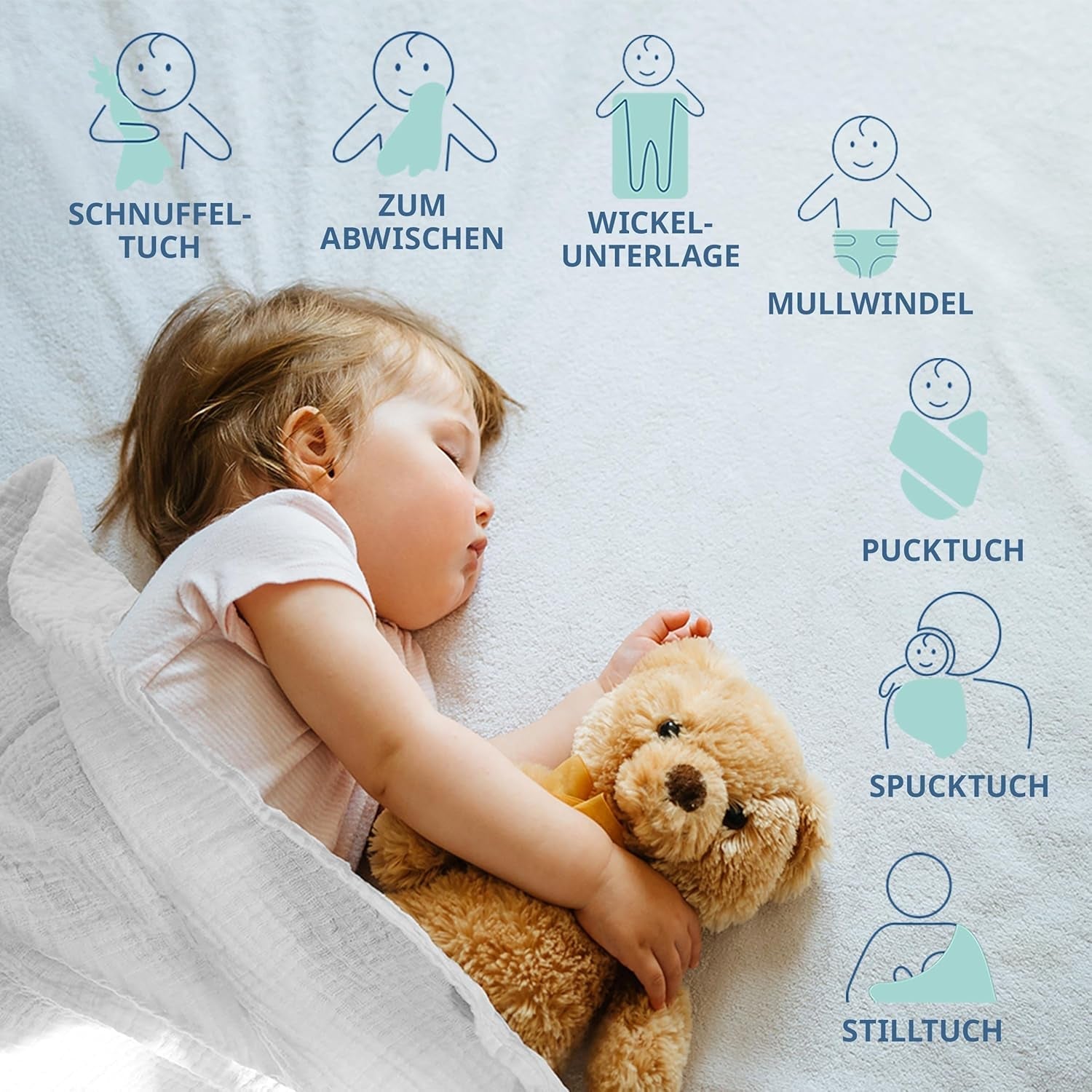 MAKIAN Musselin-Quadrate, 10 Stück, 80 x 80 cm, Öko-TEX® Standard 100 zertifiziert, 10 Premium-Spucktücher – doppelt gewebte Stoffquadrate/Musselin-Quadrate, kochfest – Weiß