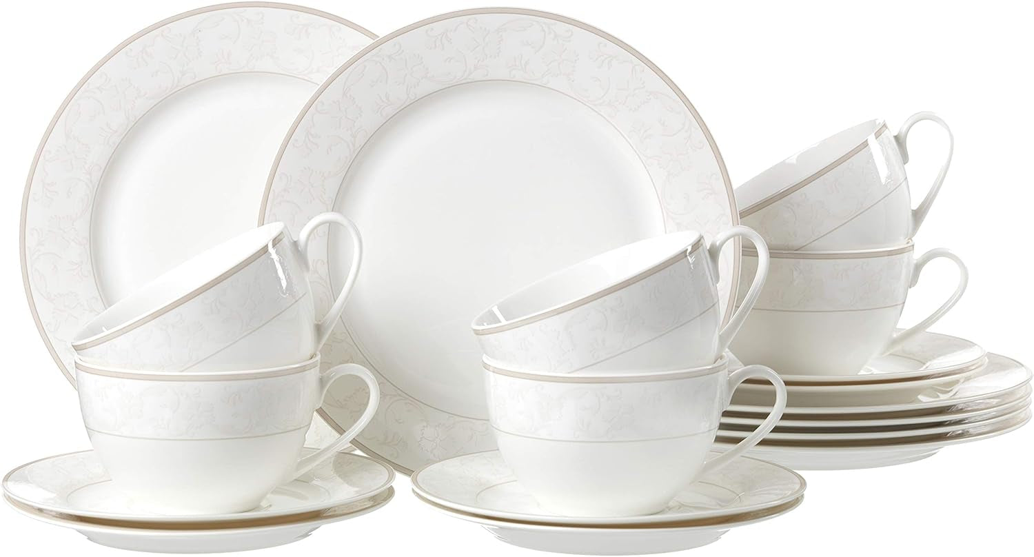 Ritzenhoff & Breker Isabella Kaffeeservice, 18-teilig, feines Porzellan, weiß mit Ornamenten, 37 x 26 x 25 cm