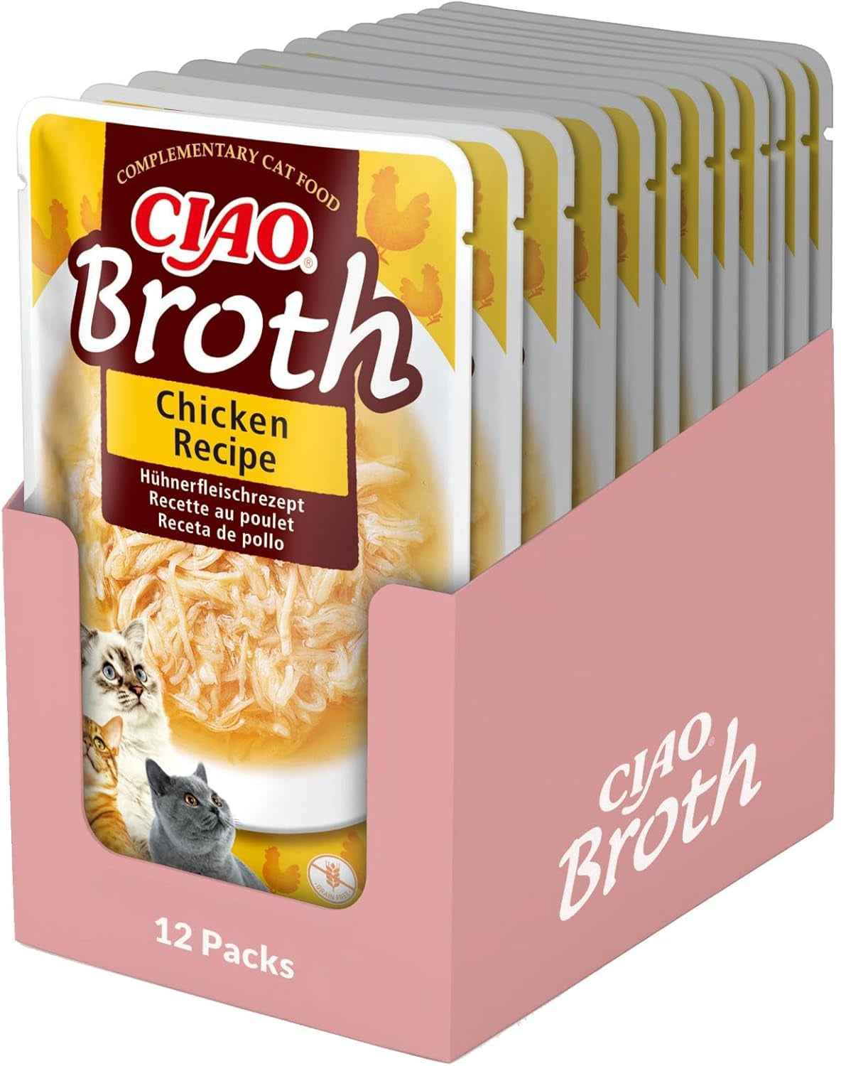 INABA Ciao Broth Nassfutter für Katzen 88 % Feuchtigkeit und Vitamin E, Premium-Suppe für Katzen mit Huhn 40 g (12er Pack), 100 % natürliches Fleisch, getreidefrei, zuckerfrei