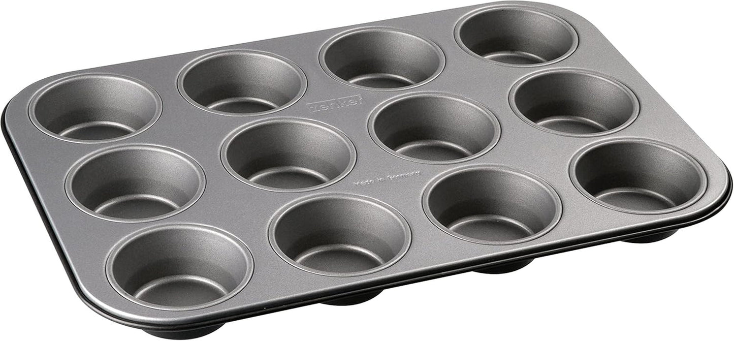 Zenker 12Er Muffinform Energy, Premium-Backform, Für Köstliche Kuchen, Verkürzt Die Backzeit Um Bis Zu 20% (Farbe: Silber/Anthrazit), Menge: 1 Stück, Hellgrau Und Dunkelgrau Formen und Tabletts zum Backen Naty Shop
