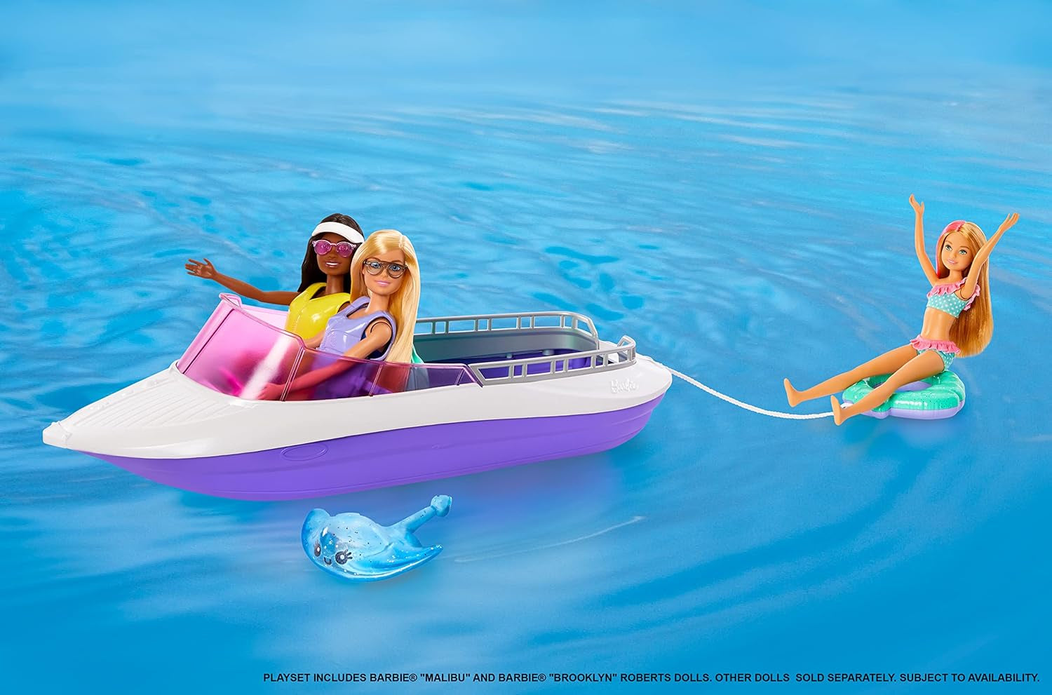 Barbie HHG60 – Meerjungfrau-Motorboot mit 2 Puppen (blond/brünett) und diversem Zubehör, Spielzeug für Kinder ab 3 Jahren