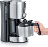 SEVERIN „TypeSwitch“ Espressomaschine mit Thermokaraffe, AromaSwitch zur Wahl zwischen 2 Brühprofilen, Kaffeemaschine für bis zu 10 Tassen, 1000W, Edelstahl gebürstet-schwarz, KA 4845