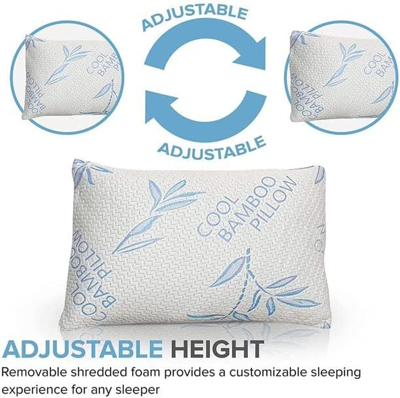 Comfysleep King-Size-Kissen aus Bambus-Viskose, kühlend, geschredderter Memory-Schaum, verstellbarer Bezug aus Bambus-Viskose, abnehmbarer/waschbarer Bezug, 2 Stück, Naty Shop Standard-Kissen