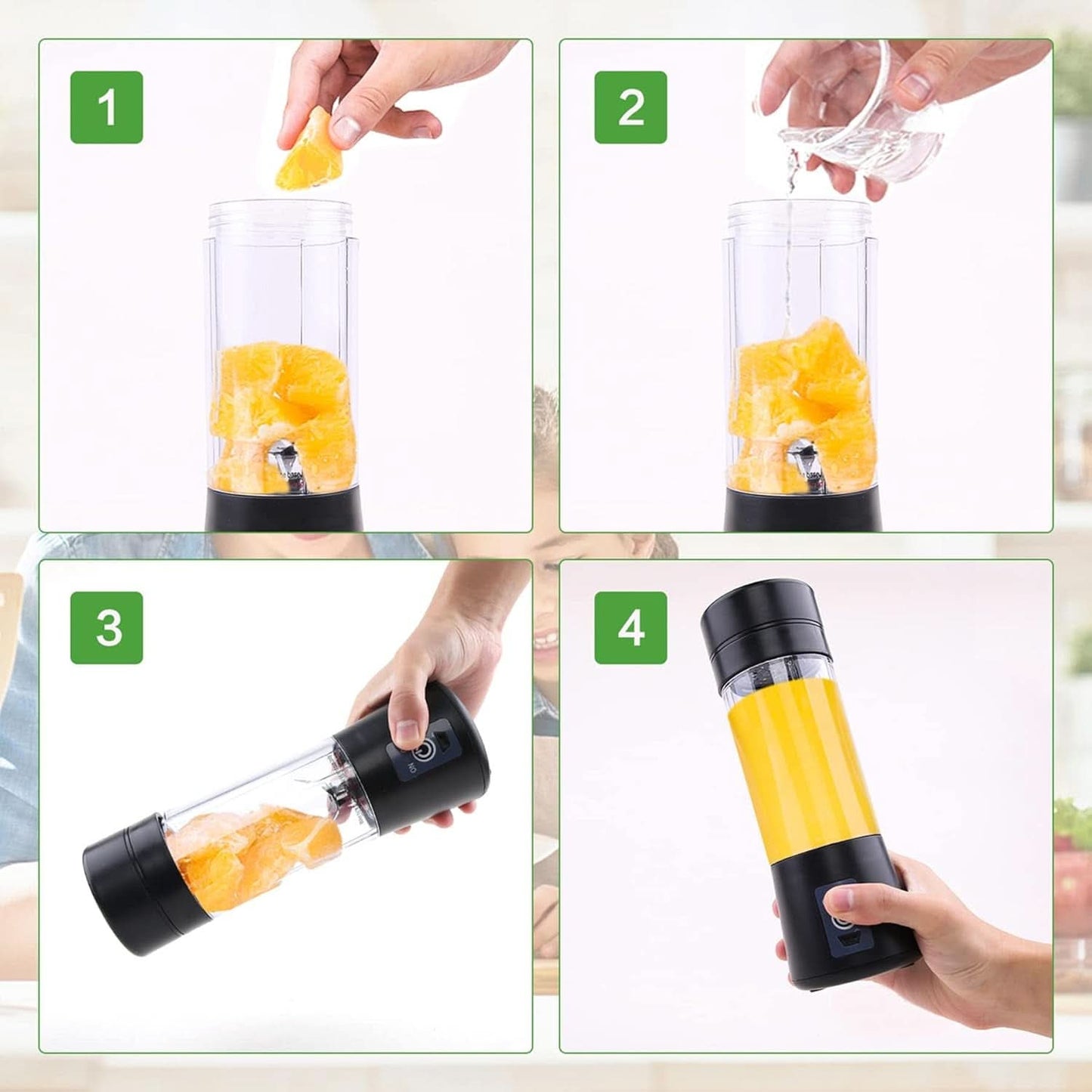 Mixer Smoothie Maker Tragbarer Entsafter: 380Ml Standmixer Persönlicher Shaker Proteinshake Mit 6 Edelstahlmesser Tragbar-Bpa-Freie Mit Usb-Mixbecher Für Shakes,Saftoutdoor,Schwarz Bucatarie Naty Shop