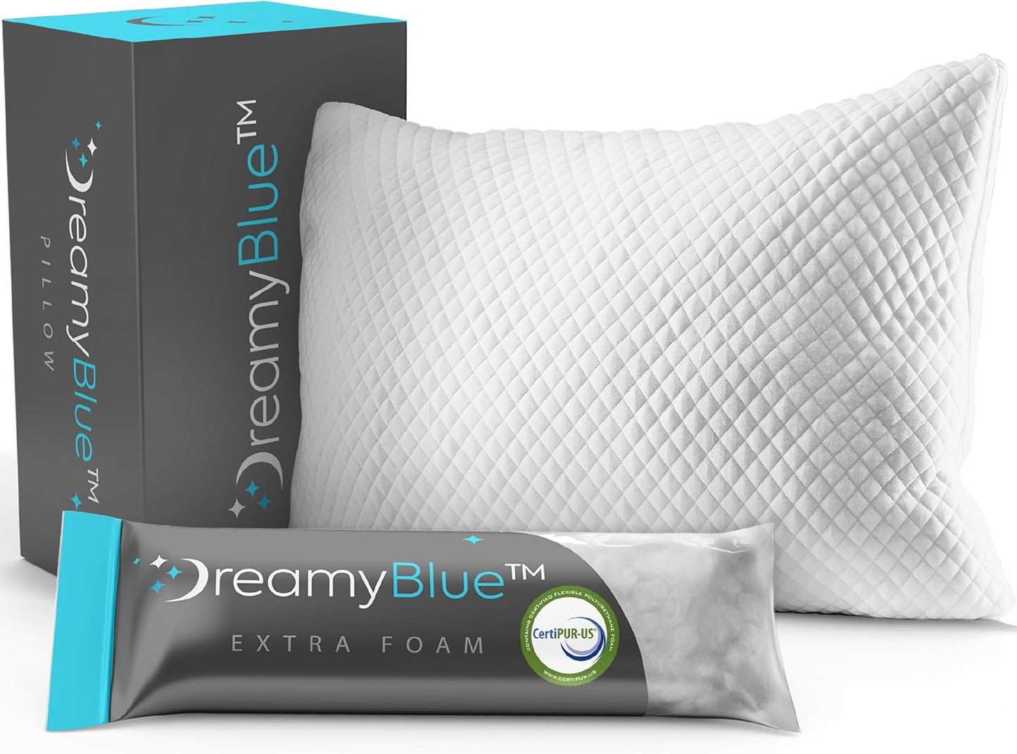 Dreamyblue Premium-Schlafkissen – Füllung aus geschreddertem Memory-Schaum [verstellbarer Loft], waschbarer, aus Bambus gewonnener Viskosebezug – für Seiten-, Rücken- und Bauchgleiten – Standardtitel für Standardkissen von Naty Shop