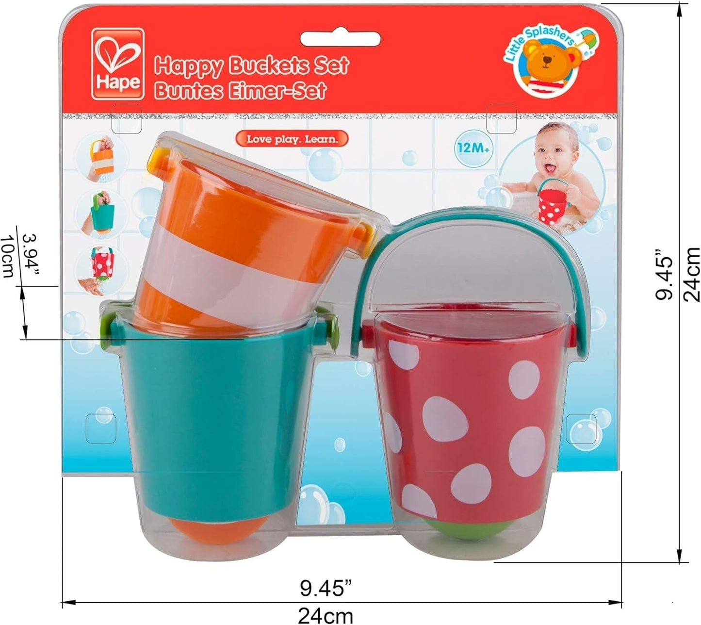 Hape Buntes Eimerset | Dreiteiliges Wasserrad-Badespielzeug für Kleinkinder, mehrfarbig Jucarii Bebe Naty Shop