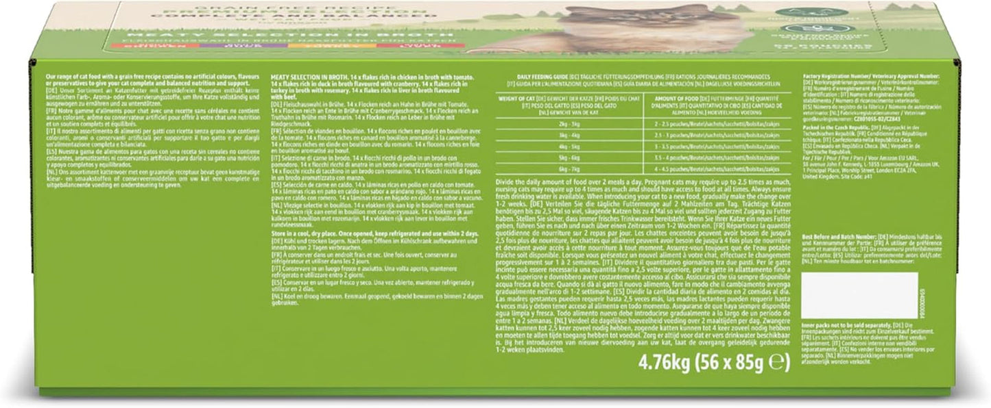 Getreidefreies Nassfutter für Katzen von Amazon für ausgewachsene Katzen, Auswahl an Fleisch in Gelee, 4,76 kg, 56 Packungen à 85 g (ehemals lebenslang)