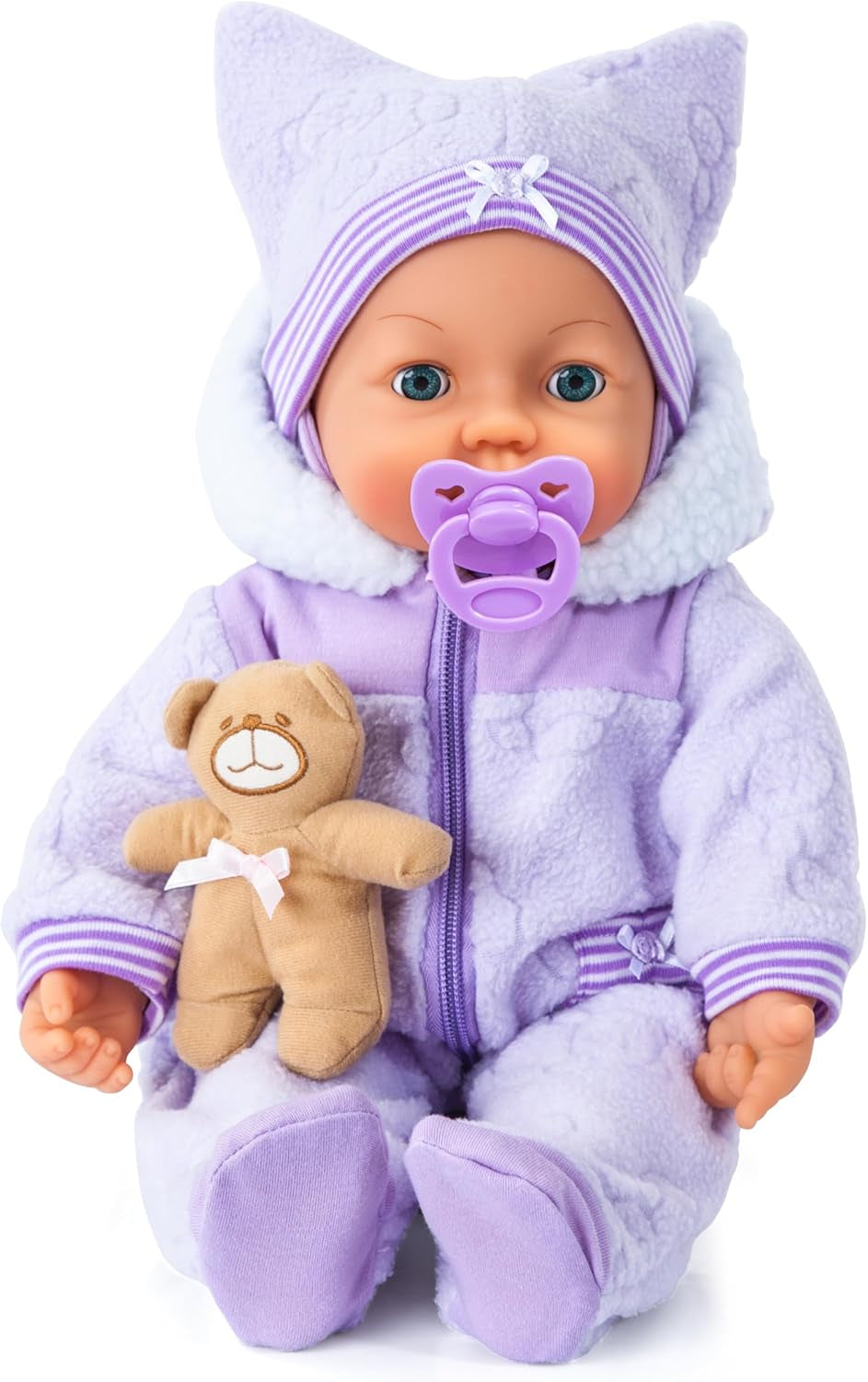 Bayer Design 94694AG 94694AA, Funktionspuppe, interaktive Puppe Piccolina Magic Eyes, bewegt den Mund, blinkt und schließt die Augen, sprechend, lila, 46 cm