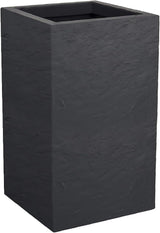 Pflanzgefäß Volcania Up, quadratisch, hoch, 36 l, Steinoptik, einwandig, Wassertank, 29,5 x 29,5 x 49,5 cm, Anthrazitgrau