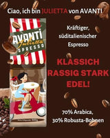AVANTI Julietta Espresso-Kaffeebohnen, 500 g, 70 % Arabica 30 % Robusta, traditionelle Trommelröstung