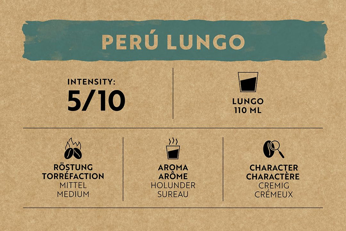 Café Royal Peru Lungo Bio – Nespresso®-kompatible Kaffeekapseln, 100 % Arabica aus Peru, cremig, Intensität 5/12, Fairtrade, 100 Kapseln