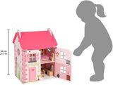 Janod Mademoiselle 3-stöckiges Puppenhaus aus Holz mit 11 Zubehörteilen, Spielzeugnachbildung, fördert die Fantasie, ab 3 Jahren, J06581