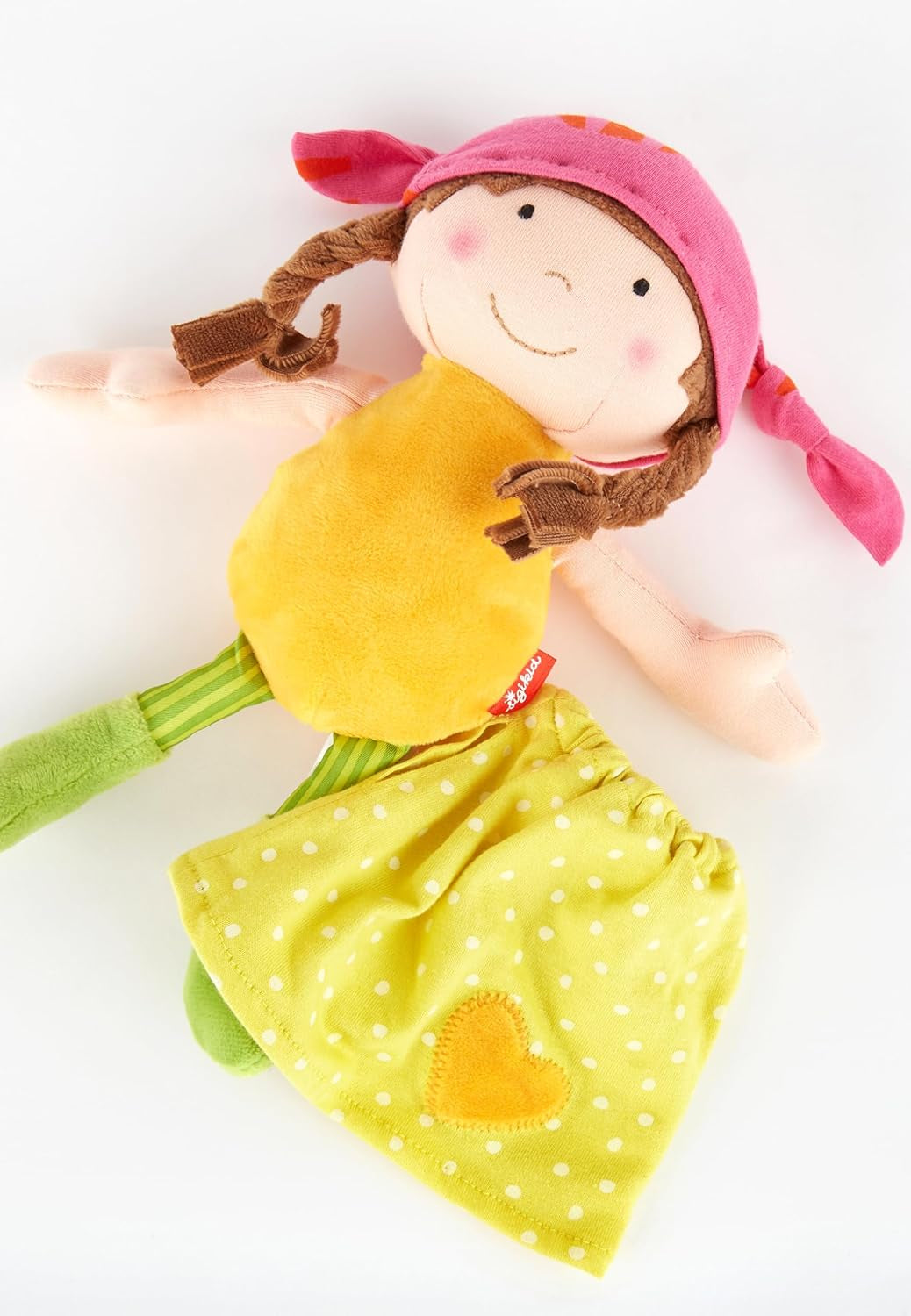 SIGIKID 39411 Kleine weiche Mädchenpuppe, Babyspielzeug, empfohlen ab 6 Monaten, gelb