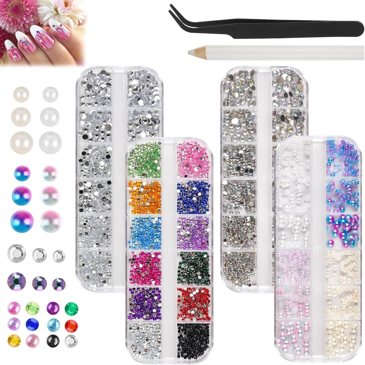 5820 Stück Strasssteine ​​​​Nägel, Glitzersteine ​​​​Nägel Und Halbrunde Perlen, AB Kristall Rhinestones, Flatback Nagel Steine ​​​​Mit Pinzette Und Stift Für Nagel/Diy (Mehrere Größen Und Farben)