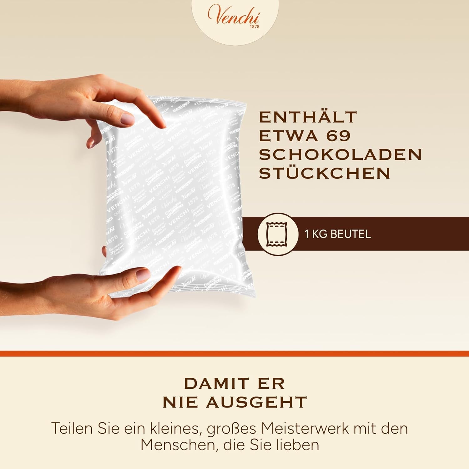 Venchi – Schokoriegel mit Milch und Haselnüssen – 70 % Zucker – Pralinen mit ganzen Haselnüssen aus dem Piemont g.g.A., 1 kg – Glutenfrei