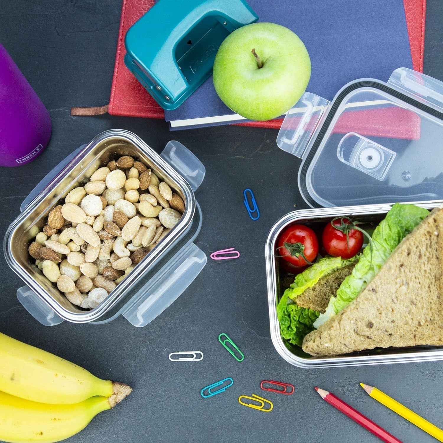 Lurch 240895 Lunchbox, hochwertige Sicherheits-/Aufbewahrungsbox aus Edelstahl mit BPA-freiem Kunststoffdeckel, 2000 ml, durchsichtige Lebensmittelaufbewahrungsboxen Naty Shop
