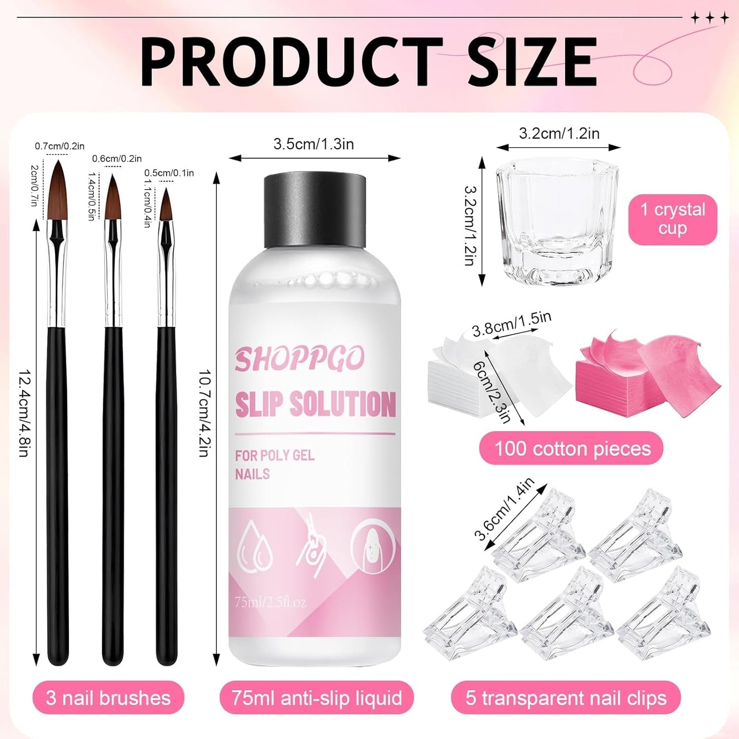 Polygel-Nagellösung, Polygel-Slip-Solution-Nagelset, Polygel-Flüssignagellösungen 75 ml, 5 Nagelspitzen-Clips, 3 Nagelbürsten, 1 Kristallbecher, 100 Reinigungsblätter