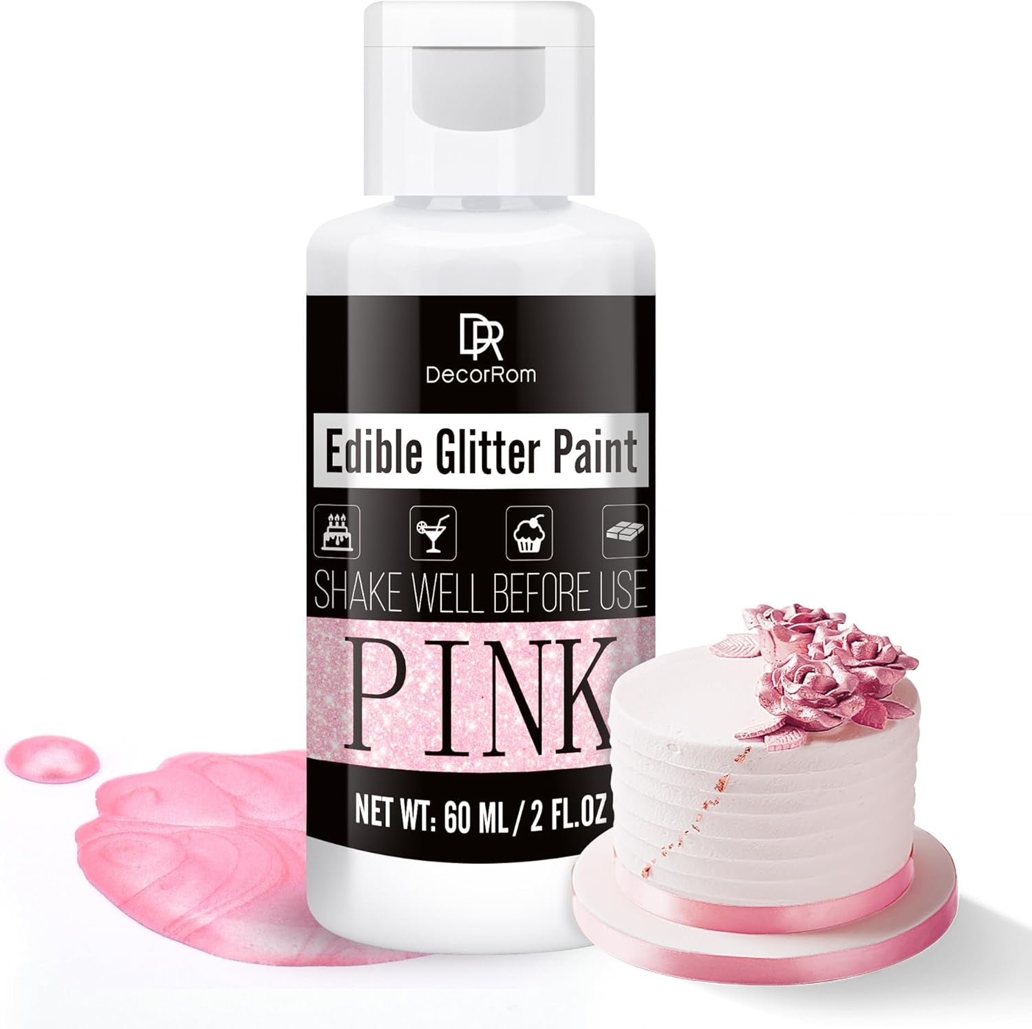 Essbarer flüssiger Glitzer – 6 Farben metallischer Glitzer, Lebensmittelfarbe zum Dekorieren von Kuchen, Backen, Muffins – essbares flüssiges Glitzer-Metallic-Pulver für selbstgemachte Kekse, Fondant, Kuchen