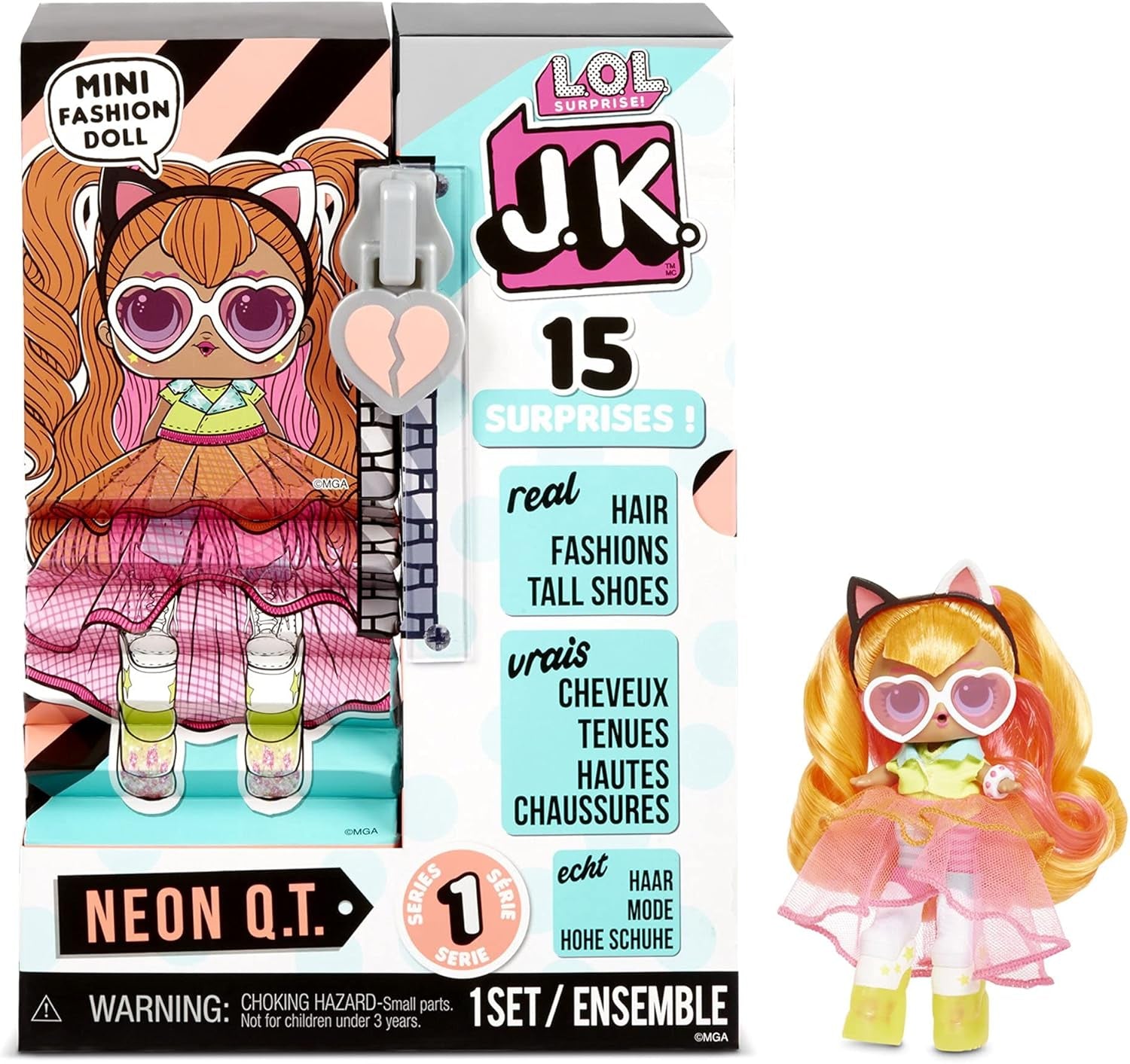 LOL Überraschung! 570776E7CAZ JK Mini-Modepuppe – 15 Überraschungen, Kleidung und Accessoires – Sammlerstücke – Neon QT