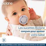 BIOLANE – Runder Sauger – Extra dünner Schnuller – ab 6 Monaten – zweifarbig grün – Sauger aus Naturkautschuk – für die orale Entwicklung – weich und bequem