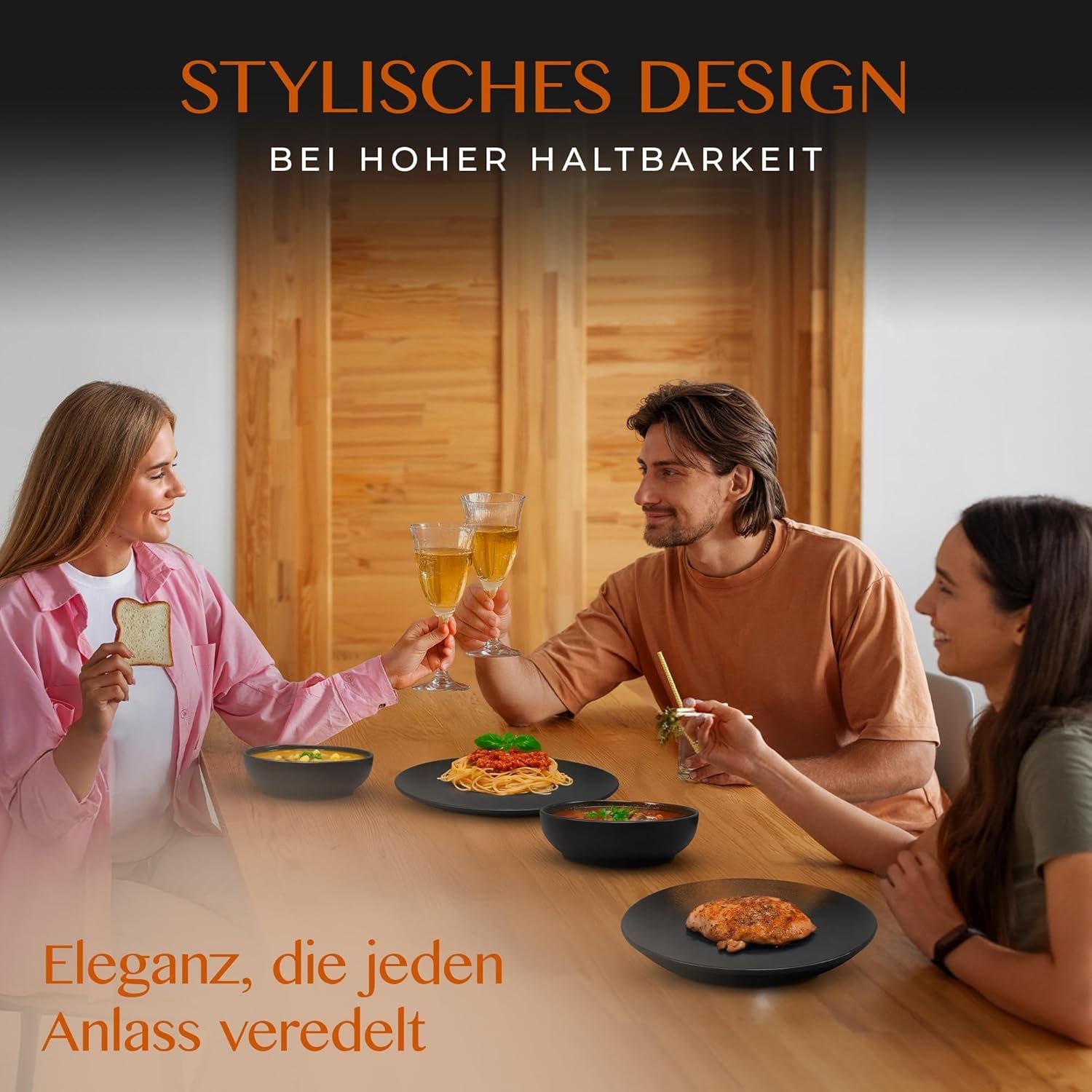 12-teiliges Geschirrset aus Steingut – Linie Prairie – Elegantes Design in Braun-/Schwarztönen, Set bestehend aus 4 Speisetellern, 4 Desserttellern und 4 Speisetellern/Premium-Kollektion