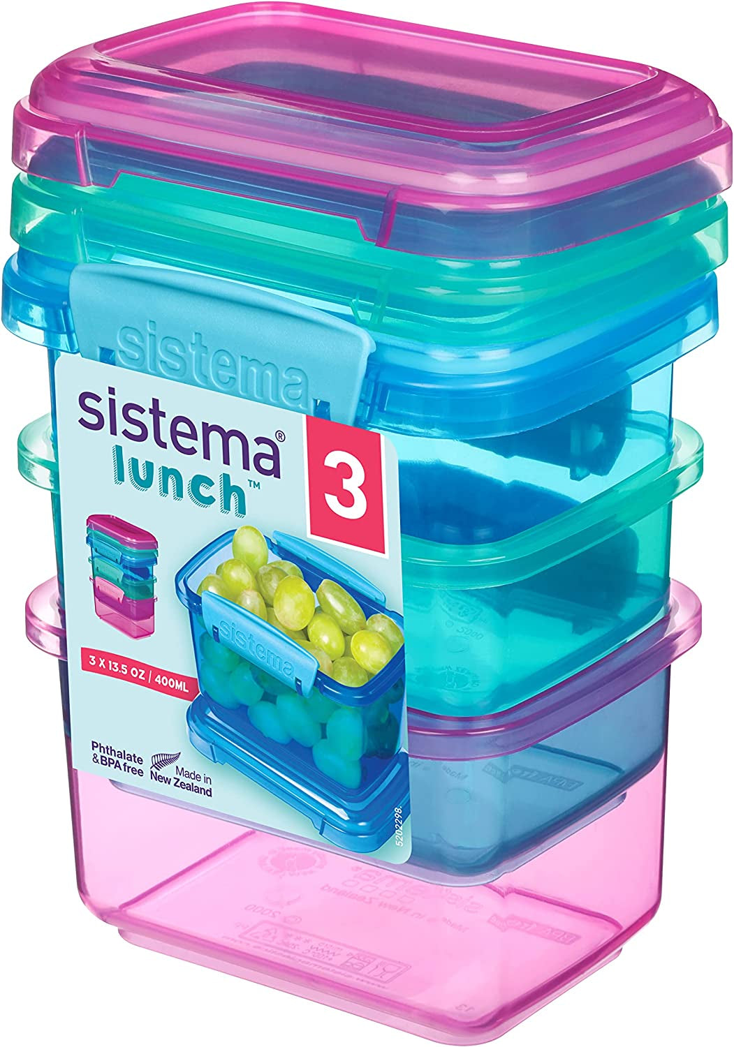 Lunchbox-Sandwichbox-System | 450 ml | stapelbare und luftdichte Lunchbox mit Deckel | für Kinder und Erwachsene | ohne BPA | gemischte Farben | 3 Stück Frischhaltedosen Naty Shop 3 x 400 ml