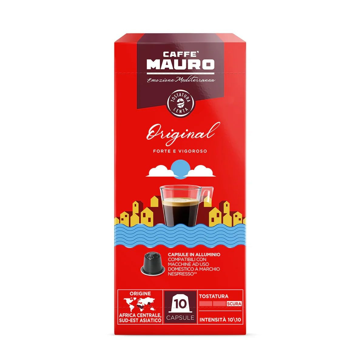 Caffè Mauro Torrefazione Kaffeekapseln Espresso Original, Intensität 10/10-50 Kapsel aus Aluminium – kompatibel mit Nespresso* Haushalts-Espressomaschinen – hergestellt in Italien