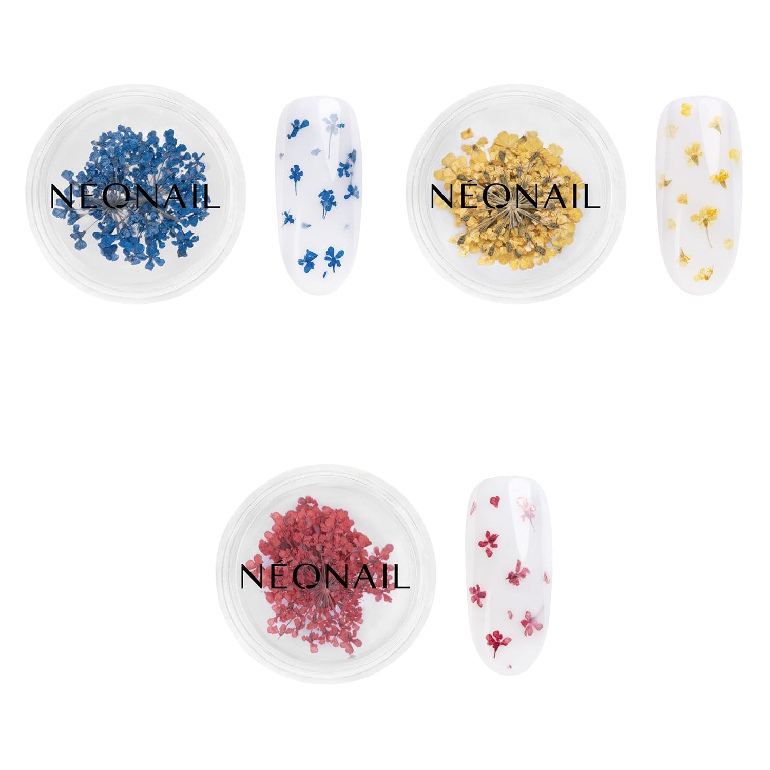 NÉONAIL Nail Art Flowers Set – Trockenblumen – Getrocknete Blumen – Nageldesign Zubehör – Nageldekorationen – Getrocknete Blüten – Nageldekoration – Gelnägel Zubehör – 3 Farben – Rosa, Lila, Orange