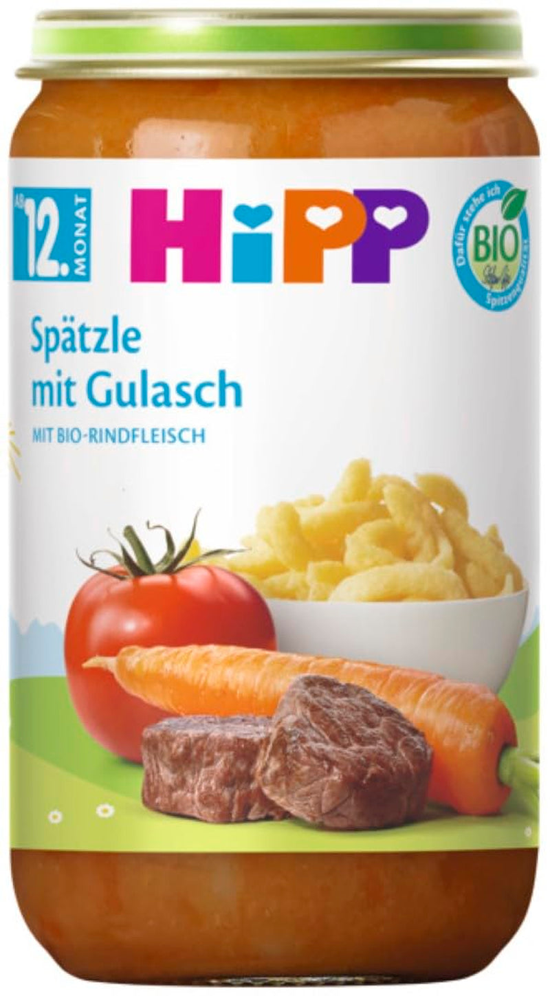 HiPP Bio-Mahlzeiten ab 12 Monaten Spätzle mit Gulasch, 250g, 6er Pack (6x250g) Verpackung kann variieren
