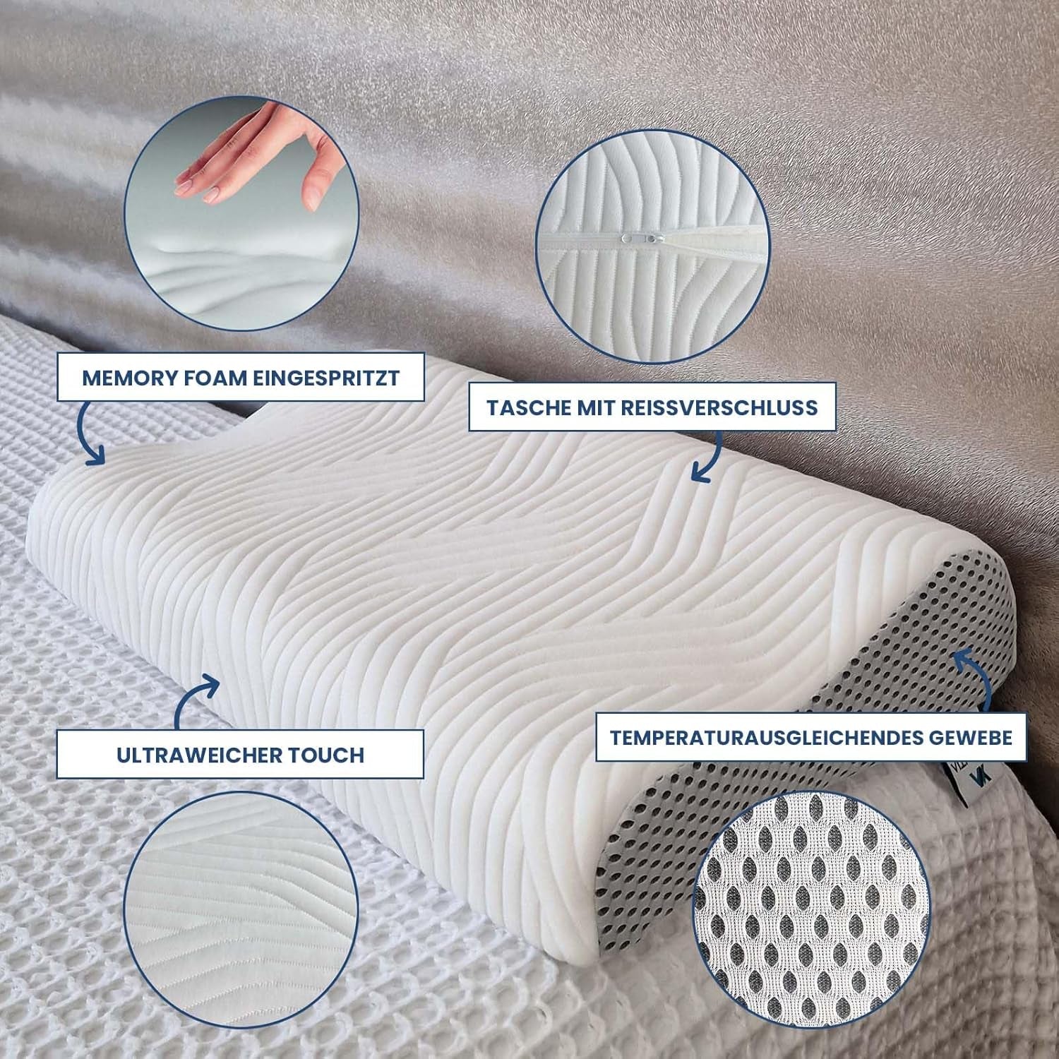 Valentia Medical Memory Foam Nackenstützkissen Orthopädisches Nackenschmerzkissen Memory Foam Nackenkissen Ultraweicher waschbarer Bezug Zervikale orthopädische Kissen Naty Shop