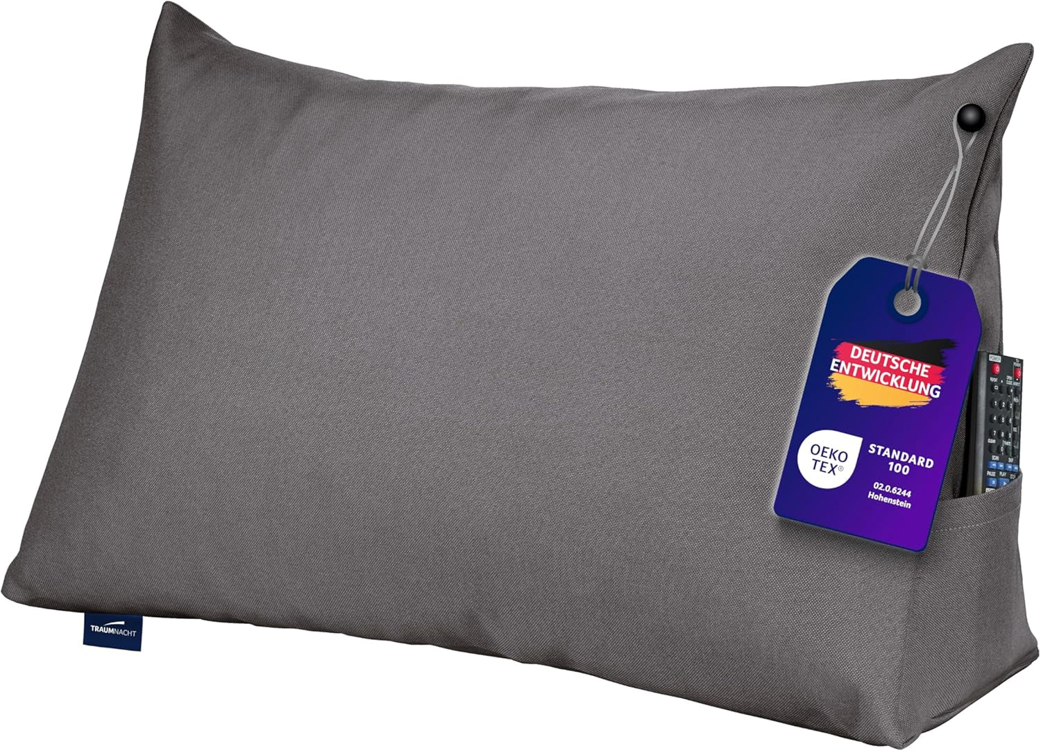 Lesekissen Traumnacht Kuscheliges Rückenkissen, 70 x 40 cm dunkelgrau, abnehmbarer und waschbarer Bezug aus 100 % Polyester, praktische Seitentasche, Öko-Tex zertifiziert, nach deutschen Qualitätsstandards produziert